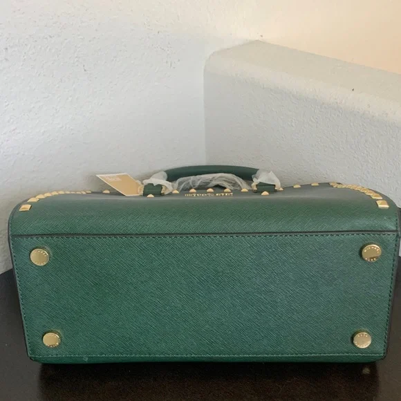 NWT Michael Kors Malachite Green Selma Gold Stud Satchel. - Picture 12 of 14